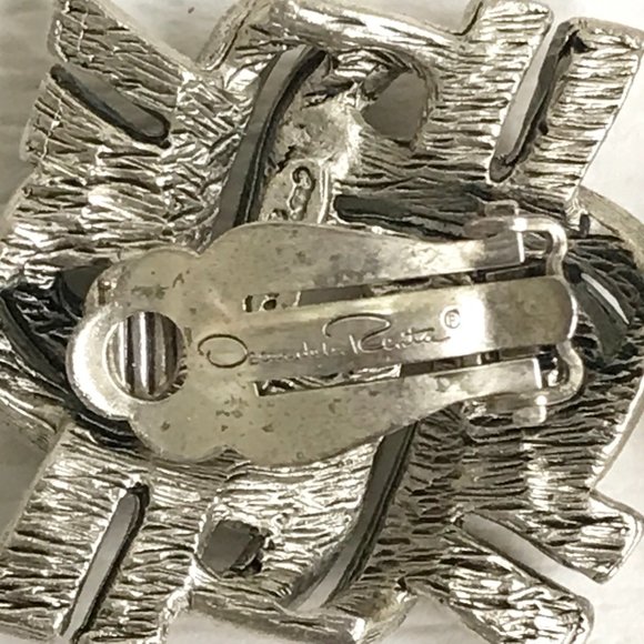 Oscar de la Renta Silver Tone Pave Pound Sign Woven Runway Clip-On Earrings - Picture 7 of 7